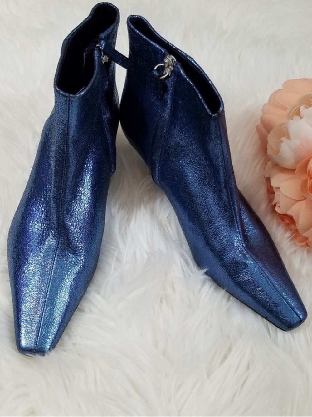 Zara Basic Collection Blue Metallic Ankle Boots Size 36